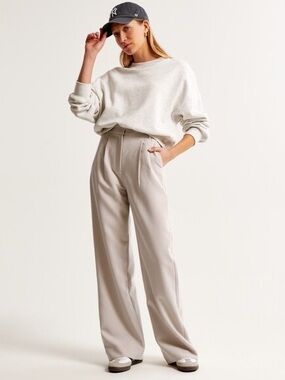 Abercrombie & Fitch Sloane Curve Love Wide Leg Pant Light Taupe (33) 16 LONG NEW